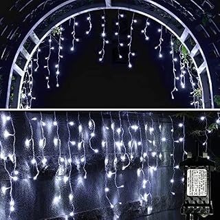 YOSION 300 LED Icicle Lights Curtain String Light, 9M/29ft with Timer 8 Modes, for Indoor & Outdoor, Christmas, Halloween, Gazebo, Eaves, Stairs Decor(White)
