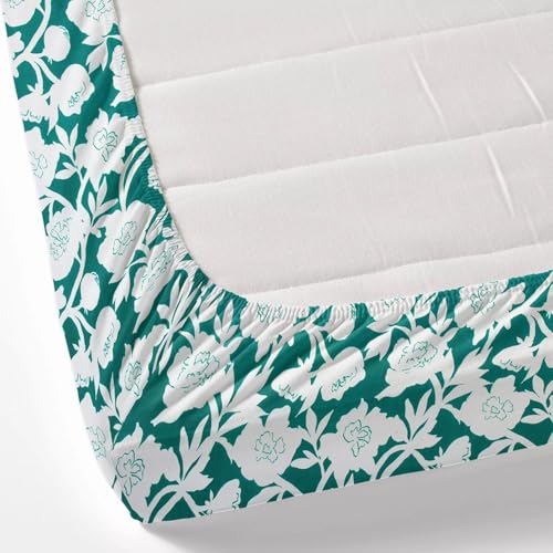 Image of 350 TC Premium Heavy Cotton Feel Elastic Fitted Bedsheet King Size with 2 Pillow Covers || Double Bed with All Around Elastic (Green-White, Fitted - 72 inchx78 inch King)