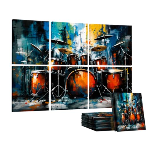 Image of Timber Acoustics Acoustic Art Wall Panels for Music Studio, PET Felt Sound Absorbing & Noise Absorber Panels for Wall, Acoustic Panels for Music Studio, 48 inchx32 inch (Drum Artwork, Set of 6)