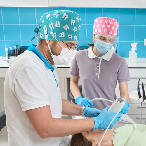 Image of Unittype 12 Pcs Dental Caps for Women Adjustable Dentist Scrub Cap Elastic Nurse Hats Teeth Pattern Working Hats Bulk