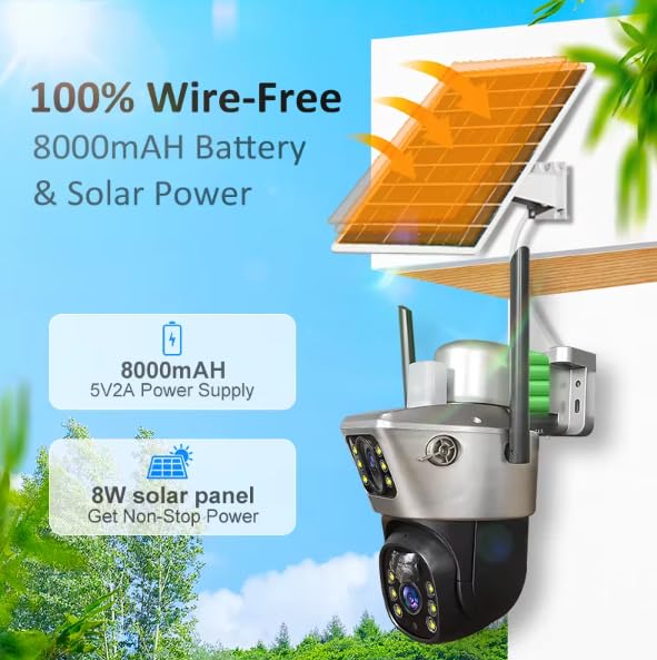 Image of securinnov Dual Lens Solar Powered PTZ Outdoor CCTV Camera | 360 View | Color Night Vision | Motion Detection | Two Way Audio | 4G SIM-Based Camera with Mobile App V380 Pro (Dual Lens Solar)