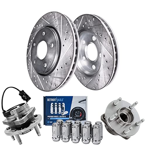 Image of Detroit Axle - Front Drilled & Slotted Brake Kit for Chevrolet HHR Malibu | Pontiac G6 Saturn Aura, Disc Brake Rotors Wheel Bearing Hubs Wheel Lug Nuts Replacement 11.65'' Inch Front Rotor