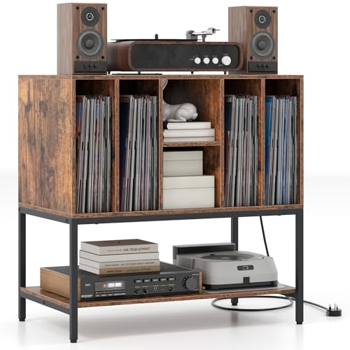 Giantex Record Player Stand with Charging Station, Turntable Stand with Storage Shelves Hold Up to...