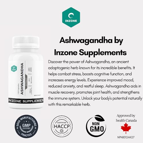 Inzone Organic 120 Ashwagandha Capsules - 10,000mg - Extra Strength Highest Potency Ashwagandha Supplement - Natural Stress Relief Supplements, Mood Support, Immune, Focus, & Energy Enhancer - Image 3