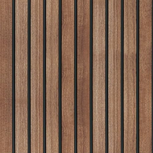 Wood Slat Peel and Stick Wallpaper, Brown Striped Wood Panel Grain Contact Paper, Removable Self Adhesive Faux Wood Grain Wall Covering for Bedroom 17.7 in X 118 in