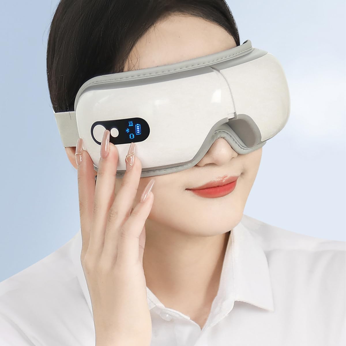 Alide Masajeador de ojos con calor y música Bluetooth, para dormir, aliviar la sequedad ocular, masaje facial, Navidad