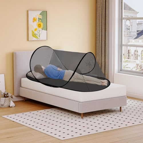 Image of Mengersi Large Pop Up Mosquito Tent,Portable Foldable Mosquito Net for Camping Travel Patio with Net Bottom for Adults Baby 1PC,Black