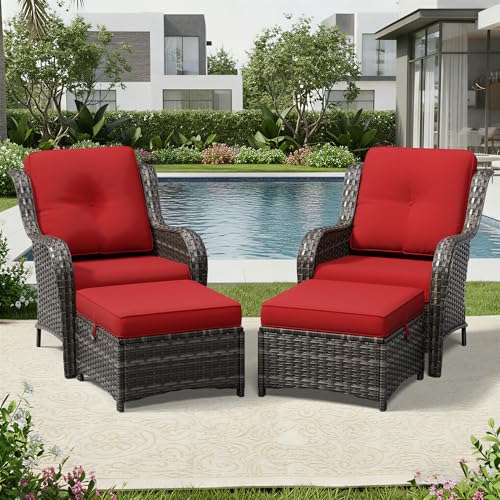 Image of Joyside 4 Piece Wicker Patio Furniture Set, Rattan Patio Chairs with High Back, Deep Seating, Wide Armrest, Thickened Cushions, Outdoor Furniture for Deck, Porch Use