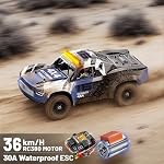 1:16 Échelle RC Monster Truck, télécommande 2,4 GHz rapide RC Voiture 36km/h 4WD Véhicule électrique hors route à double accumulateur, drift & Pneus hors route, entraînement en métal et LED Lumières