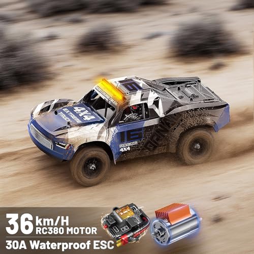 Coche Teledirigido Adulto 1:16, 2,4GHz Rápido 36 km/h, Vehículo Eléctrico Todoterreno 4WD Resistente al Agua con Baterías Dobles, Neumáticos Drift y Todoterreno, Transmisión Metálica y Luces LED - imagen 2