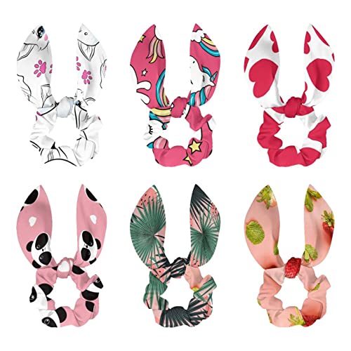 Chouchous en satin élastiques cheveux rose fraise nœud papillon lapin
