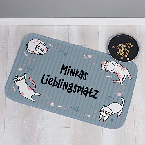 Herz & Heim® Personalisierte Futternapf-Matte 76 x 45 cm mit Wunschname Katze