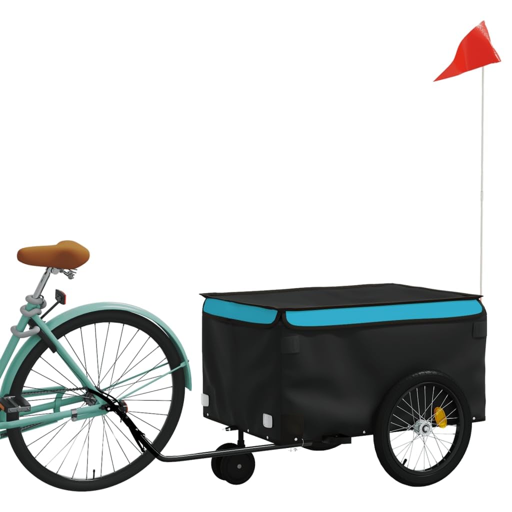 Fahrradanhänger schwarz rot aus Eisen, faltbar klappbar mit Kupplung, Sicherheitsflagge, geeignet für Transport von Gepäck, Hunde, Kinder, Outdoor Touren, Einkaufen