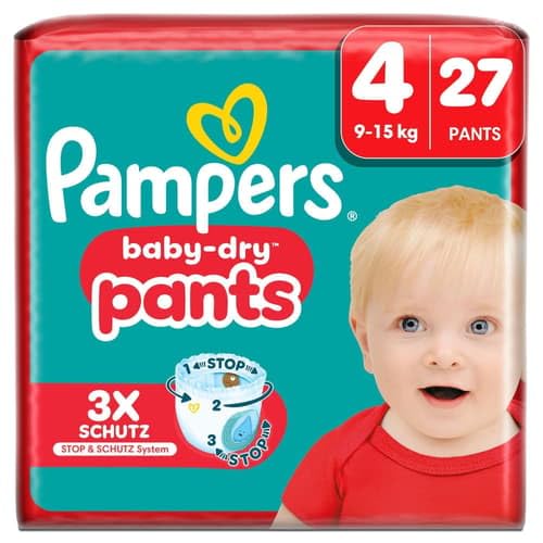 Pampers Baby-Dry Pants Talla 4, Single Pack, 9-15 kg (27 unidades)