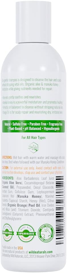 Wild Naturals Manuka Honey Shampoo for Eczema & Psoriasis – Hydrating Sulfate-Free with Aloe Vera & Coconut Oil – Moisturizing Shampoo for Dry, Itchy Scalp