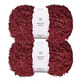 Pretty Jolly Ovillo de lana de peluche de pelo sintético supersuave, grueso y esponjoso, longitud total de 2 x 50 m (100 g x 2), color rojo