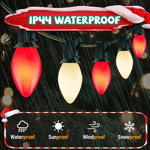 Image of C7 LED Red and White Christmas Lights, 25Ft Outdoor Christmas Decorations Light with 27 Shatterproof LED Bulbs, Hanging Vintage Christmas Lights for Christmas Tree Roofline Holiday Party Backyard