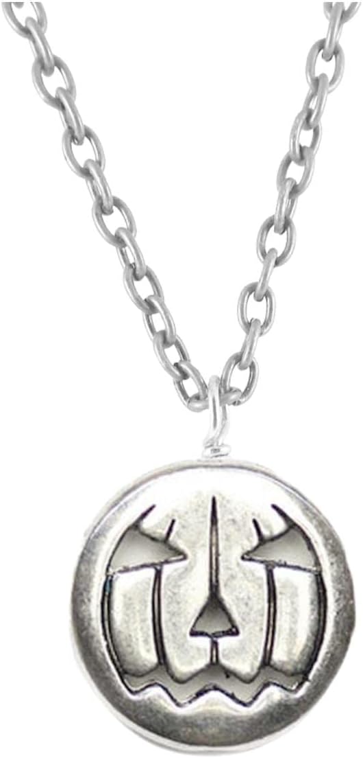 Silver Toned Metal Jack O Lantern Pumpkin Pendant Necklace for Halloween