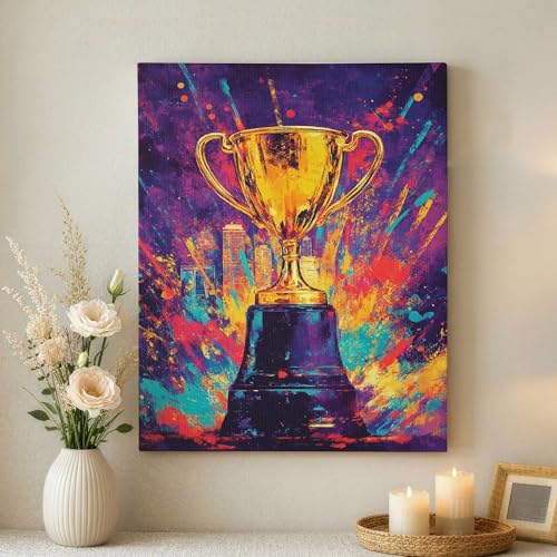Décoration murale moderne trophée sur toile premium, art abstrait violet jaune 40x50cm