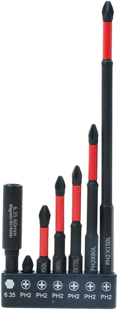 AUTOTOOLHOME 7 Pack Phillips Bits #2 Magnetic Anti Slip Impact Driver Bit 1, 2, 2-1/2,2-3/4,3-1/2,6 inch Long Phillips Head Drill & Screwdriver Bits