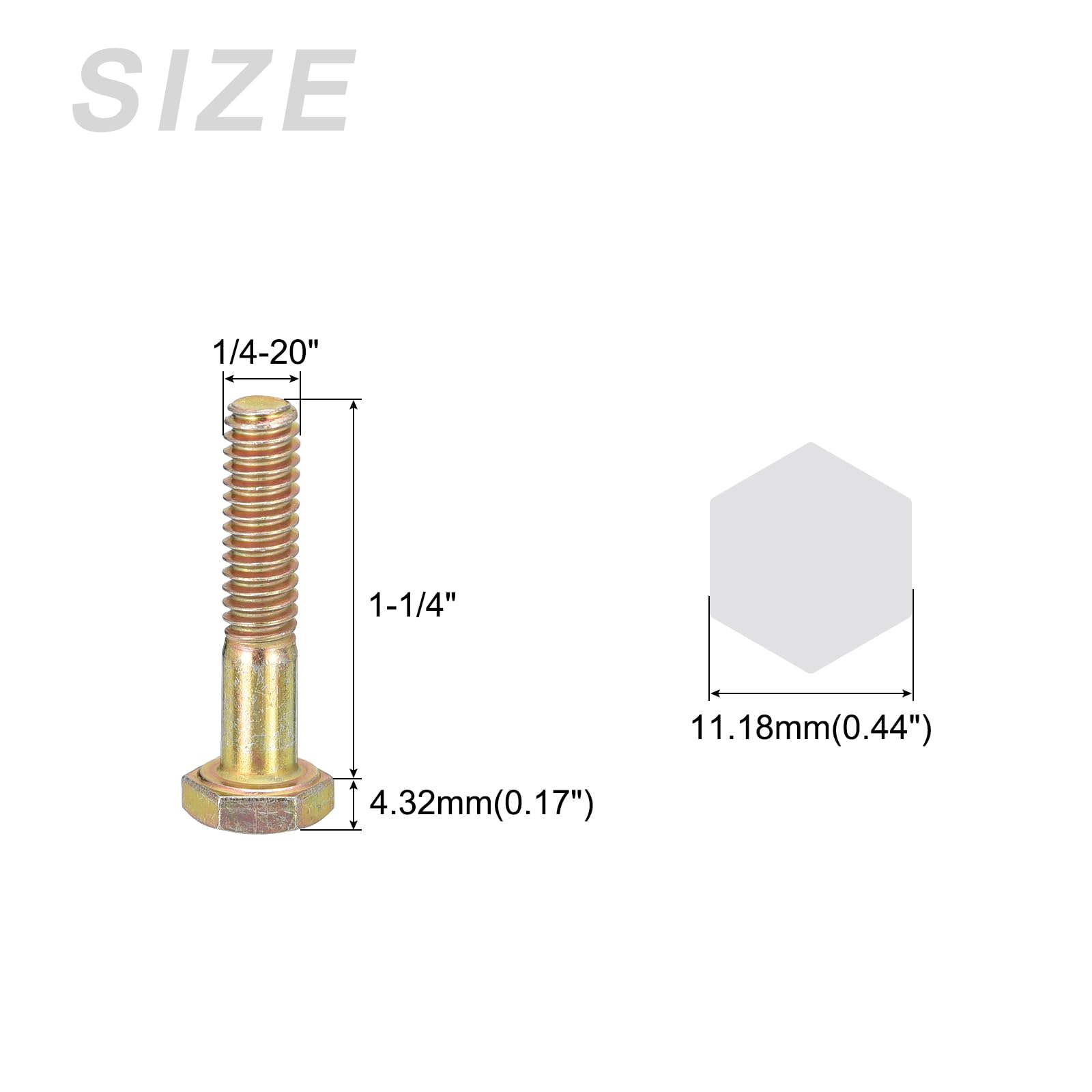 METALLIXITY Hex Bolts (1/4-20x1-1/4") 50Pcs, Carbon Steel Zinc Plated, Coarse Thread UNC Hex Head Screw Bolt - Image 2