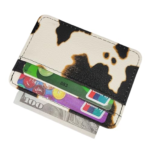 Credit Card Holder Wallet,1PC Cow Pattern Leather Small Card Holder Slim Wallet,Thin Card Organizer Front Pocket Wallet for Women Men (Cow Pattern)