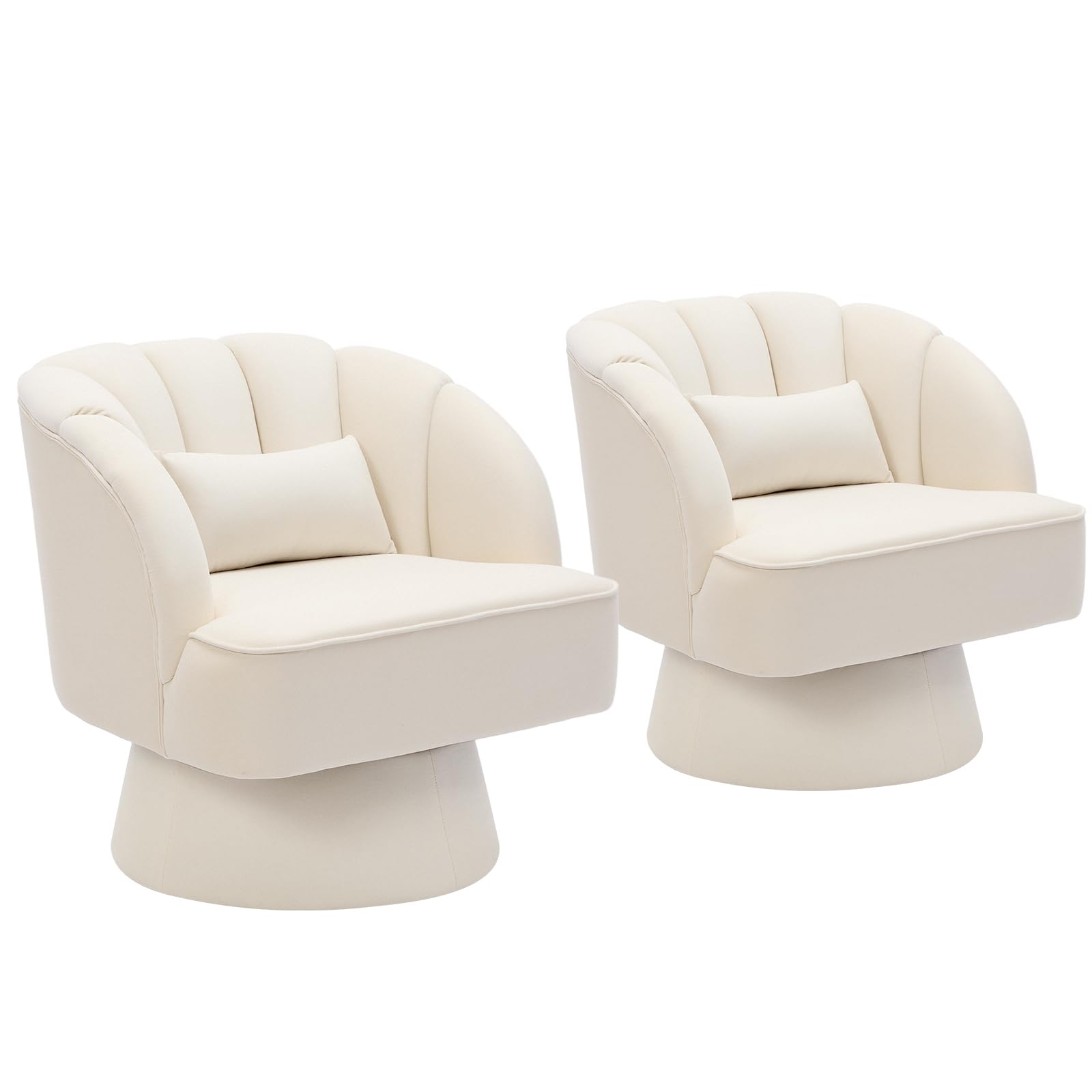 Garvee Bequemer 360° drehbarer Lounge Sessel aus Samt – Moderner runder Akzentstuhl mit Armlehnen – Barrel Club Chair für Wohnzimmer, Schlafzimmer, Lesebereich, Büro – Samt | Beige