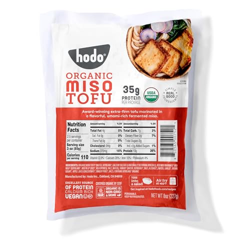 Hodo Miso Organic Tofu | 35g Protein per Package | Marinated in Flavorful, Umami-Rich Miso | Great in Air Fryer or Soup, Baked or Fried | Nutritious