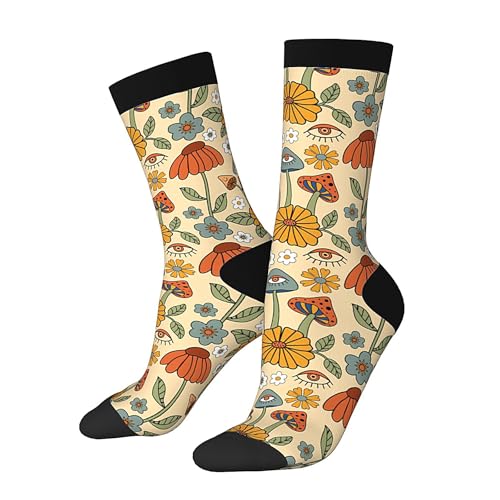 Calcetines Deporte 70S Retro Flower Mushroom Calcetines De Trabajo Cómodos Calcetine Cortos Antideslizante Calcetines Para Correr Baloncesto Ciclismo