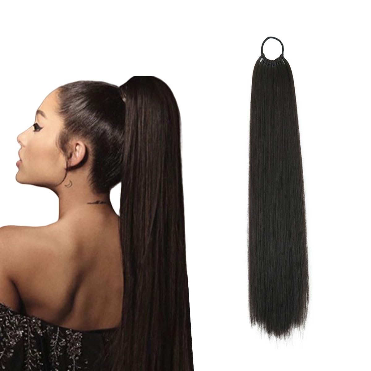 Straight Wrap Around Ponytail Extensions Hairpiece Yaki Straight Hairpieces Long Ponytail for Women Girls Netural Black 24In GBMW278