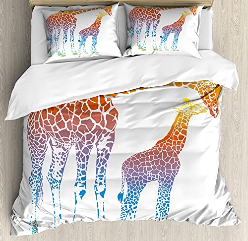 ABAKUHAUS Jirafa Funda Nórdica, Ver Surrealista, Estampado Lavable 3 Piezas con 2 Fundas de Almohada, 200 x 200 cm   70 x 50 cm, Multicolor