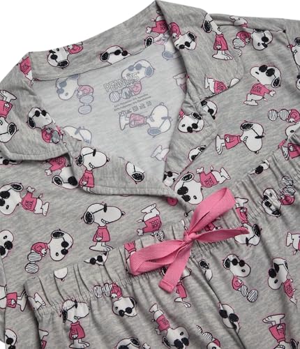 Image of COCO BRANDS Peanuts Snoopy Womens Pajama Set - 2 Piece Short Sleeve Button Down Sleep Shirt and Pajama Shorts