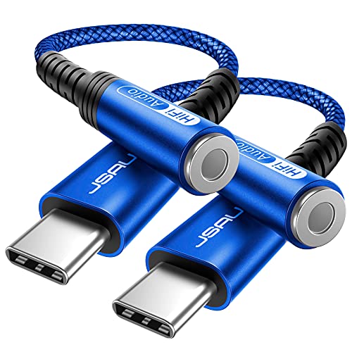 Image of JSAUX 2-Pack USB Type C to 3.5mm Female Headphone Jack Adapter, USB C to Aux Audio Dongle Cable Cord Compatible with iPhone 15 Pro Max /15 Pro /15 Plus /15, Samsung Galaxy S23 /S22, iPad Pro, Pixel -Blue