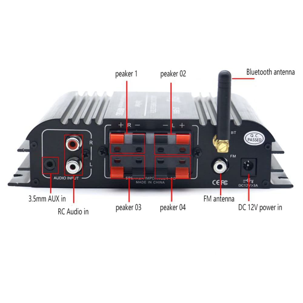 LP-269S Wzmacniacz Bluetooth, 2-kanałowy odtwarzacz multimedialny HiFi, stereo, 45 W, z zasilaczem 5 A, do samochodowego wzmacniacza silnika, czarny