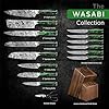 SENKEN Engraved Japanese Kitchen Knife Set with Beautiful Green Resin Wood Handles - Wasabi Collection - Chef's Knife, Bread Knife, Cleaver Knife, Paring Knife, & More (16-Piece Knife Block Set)