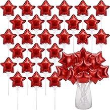 30 Pcs Mini Star Self Inflatable Balloons with Sticks Self Inflating Pentagram Balloons for Party Decorations Star Balloon Set for Graduation 4th of July Birthday AnniversaryRed,4 Inches