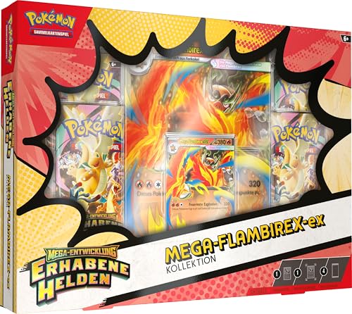 Pokémon-Sammelkartenspiel: Kollektion Mega-Entwicklung Erhabene Helden: Mega-Flambirex-ex (1 holografische Promokarte 1 überdimensionale Wackelbildkarte und 4 Boosterpacks)