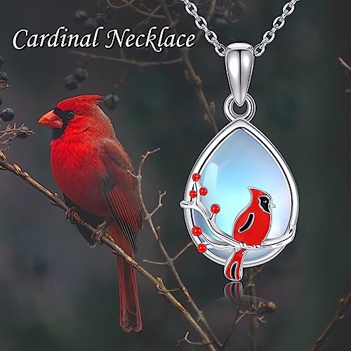 Cardinal Necklace Moonstone Cardinal Gifts for Women 925 Sterling Silver Cardinal Jewelry Cute Red Bird Necklaces Memorial Jewelry Gift for Female Mom by JERWLI - Used condition - Image 6