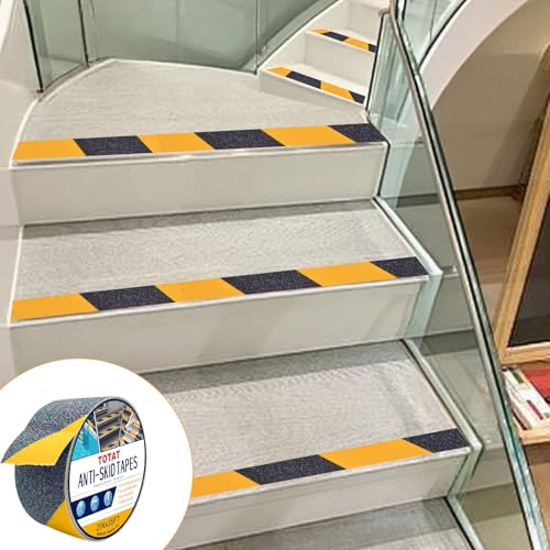 Image of Black & Yellow Anti-Slip Stair Treads Tape, 2 inch x35FT Heavy Duty Non-Skid Grip Tape for Indoor /Outdoor Steps, Bathroom & Pool - PVC Waterproof Safety Traction Tape