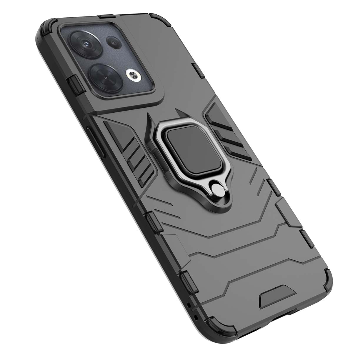 GOKEN Cover Per Oppo Reno8 5G – Custodia Ibrida TPU/PC Con Supporto Magnetico E Anello 360° – Antiurto Militare, Nero - 5