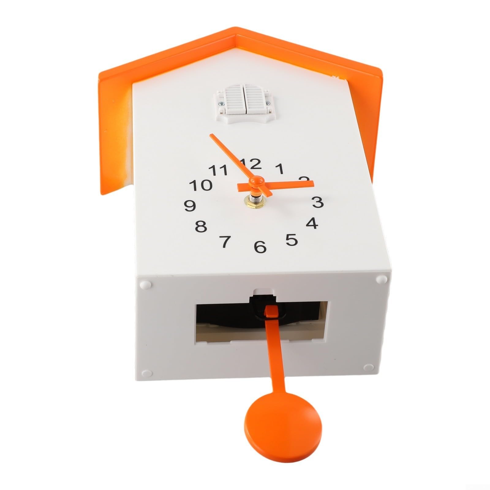 Orologio a cucù, regolabile, segnale acustico da parete, stile chalet, moderno, decorazione da parete per casa, soggiorno, cucina, ufficio, (bianco + arancione)