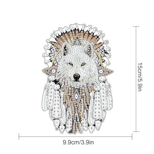 Image of AiYuanzsh White Wolf Diamond Painting Hanging Ornament - DIY 5D Crystal Art Kit with Feathers, Tribal Totem Style Diamond Art Pendant Ornament Wall or Window Decoration for Adults