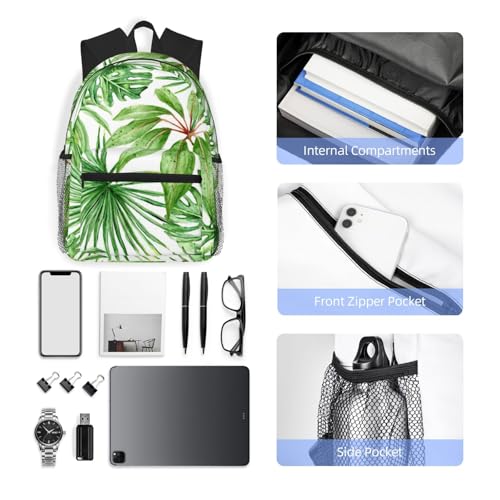 Sac à dos décontracté polyvalent noir avec imprimé tropical