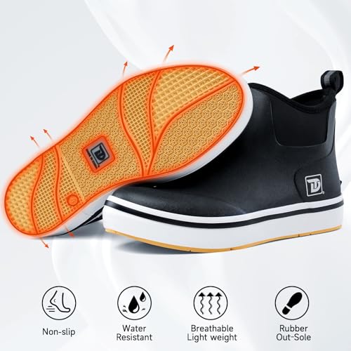 Mens Deck Boots, Waterproof Rubber Fishing Rain Boots, Anti-slip Short Ankle Shoes for Outdoor Fishing, Boating, Size 5-144