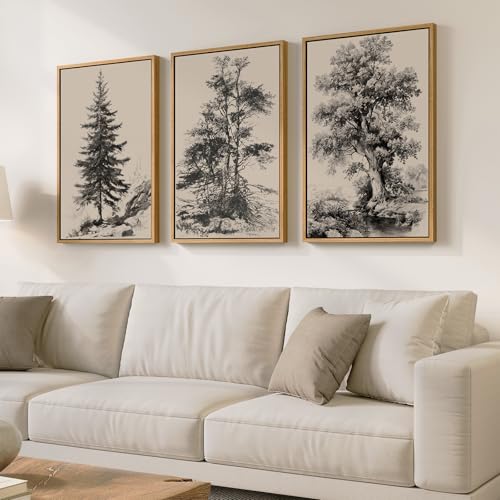 Framed Vintage Tree Wall Art for Living Room, Large 3