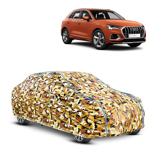 Image of Kerwa Car Cover Waterproof All-Weather Resistant Car Cover Compatible with Audi Q3 UV Protection Scratch Proof Soft Cotton Inner Layer Triple Stitched Elastic Bottom with Mirror Pockets (Army)