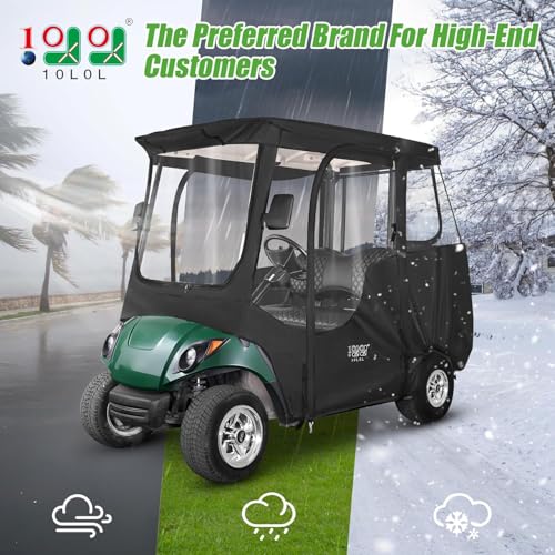 10L0L Deluxe Golf Cart Driving Enclosure 2 Seater for Yamaha G14 G16 G22 G29 Drive2 with Security Side Mirror Openings, 4-Sided HD PVC Windows Waterproof Golf Buggy Cover with Roll-up Windshield - Image 4