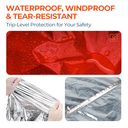 Image of K Kingstar 2 Pack Emergency Mylar Poncho, Waterproof Rain Ponchos, Reusable Packable Ponchos, Survival Blanket Poncho for Outdoor Camping & Hiking, Rescue, Car Emergency Kit, Shelter /Tent Cover