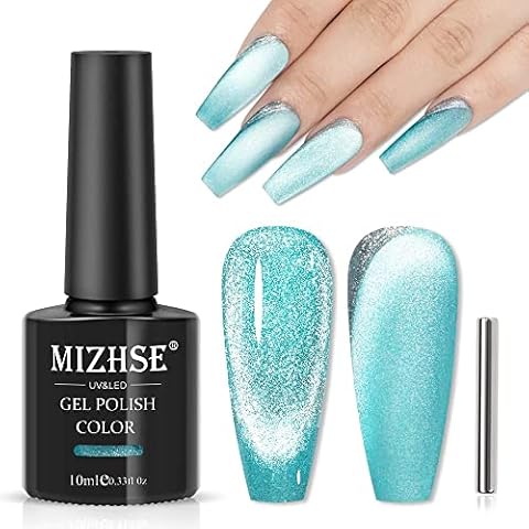 MIZHSE Cat Eye Nail Polish Meerblau Katzenaugen Gel Diamond Cat Eye Nagelgel UV/LED Magnetischer Gel Nagellack Reflektierendem Cover