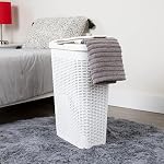 Mind Reader Slim Laundry Hamper with Lid, 40L Clothes Basket, Premium Wicker Design, Plastic, White - Image 2